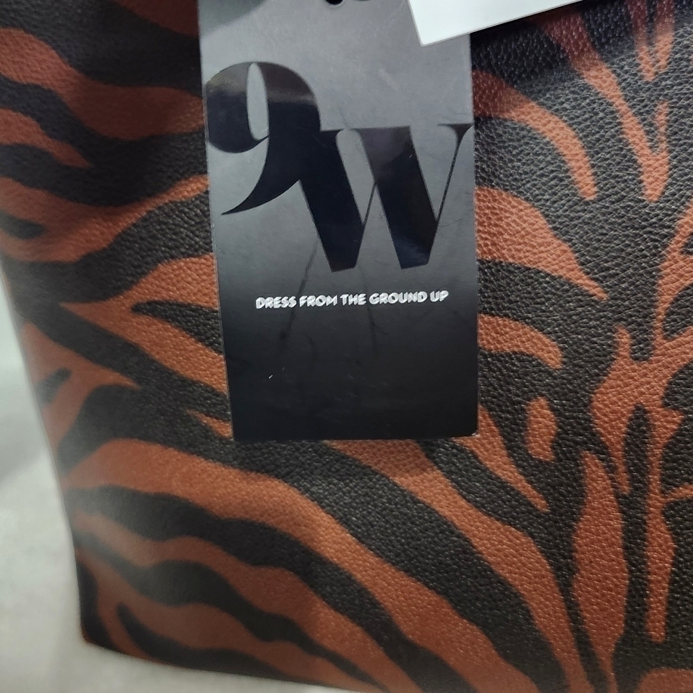 Nine West Landyn Black Saddle Tan Zebra Tote Shoulder Bag Purse - Picture 13 of 16